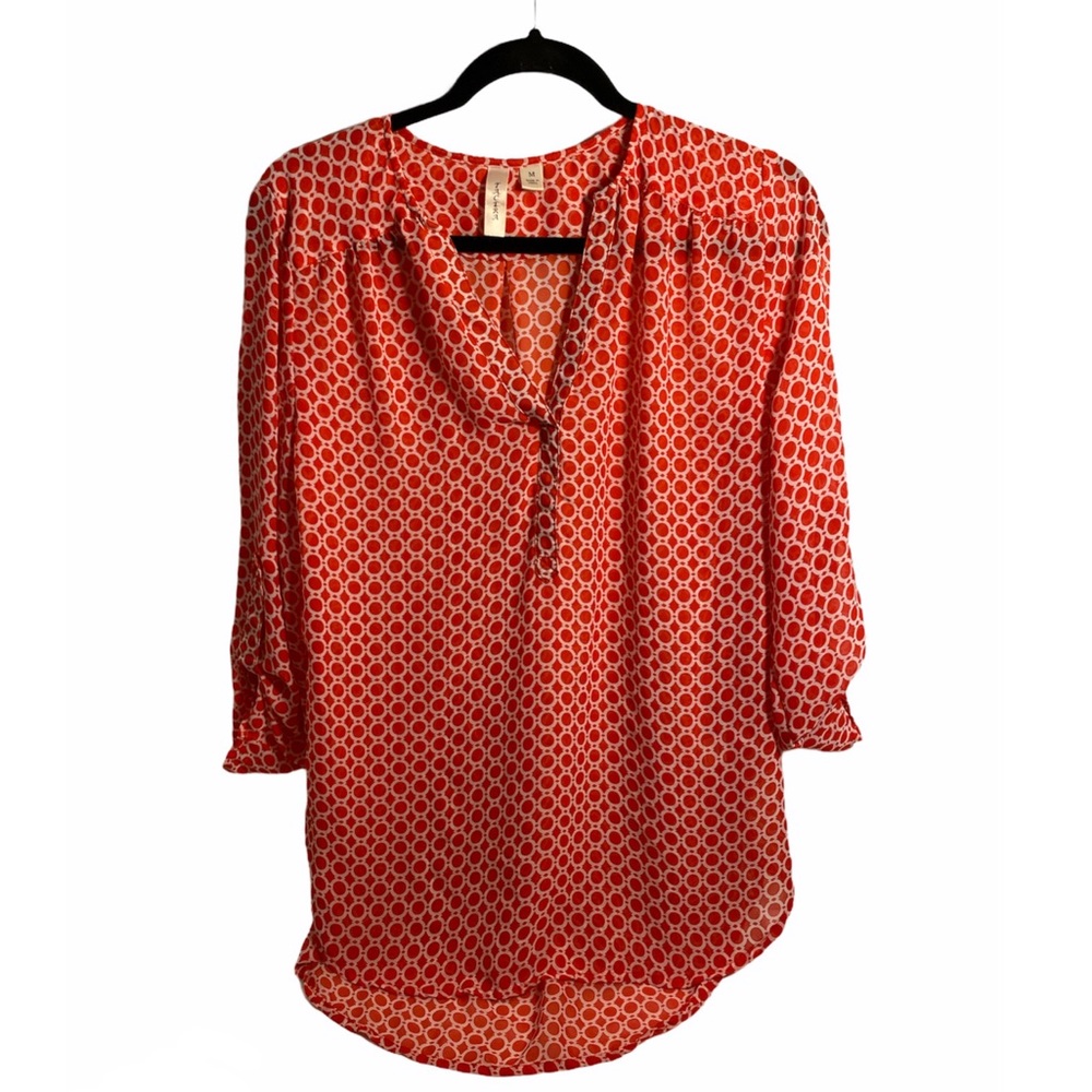 Poppy Red Geometric V-Neck Blouse
